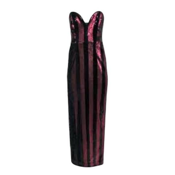 Milly Sequin Strapless Gown Stripes Carly Red and Black Size 2 Hollywood Glam - Picture 2 of 6